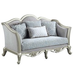 Qunsia Loveseat w/4 Pillows Light Gray Linen & Champagne