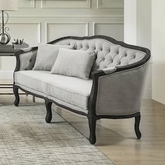 Samael Loveseat w/2 Pillows Gray Linen & Dark Brown