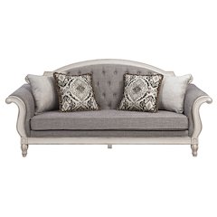 Florian Sofa w/4 Pillows Gray Fabric & Antique White