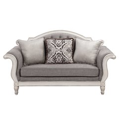 Florian Loveseat w/3 Pillows Gray Fabric & Antique White