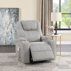 Evander Recliner w/Power Lift & Massage Light Gray Chenille