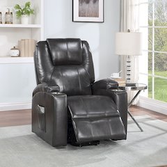 Evander Recliner w/Power Lift & Massage Gunmetal Leather Aire