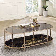 Fiorella Coffee Table Glass, Black Marble Paint & Gold