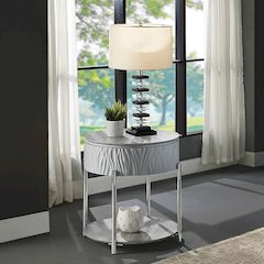 Yukino End Table Gray High Gloss & Chrome