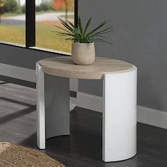 Zoma End Table White High Gloss & Oak
