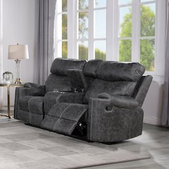 Hirah Motion Loveseat w/Console & USB Port Dark Gray Polish Microfiber