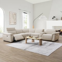 Dayana Power Motion Sectional Sofa Beige Boucle