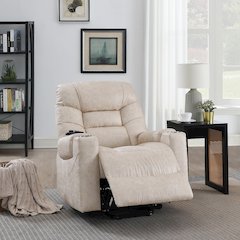 Nairi Power Recliner w/Lift, Heating & Massage Ivory Polished Microfiber