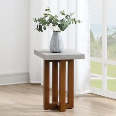 Keven End Table Faux Concrete Top & Walnut