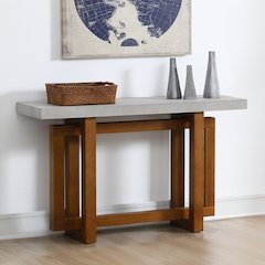 Keven Sofa Table Faux Concrete Top & Walnut