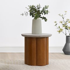Evelyn End Table Faux Concrete Top & Walnut