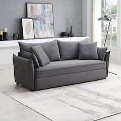Irina Sofa w/Sleeper, Storage & 4 Pillows Gray Fabric