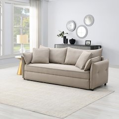 Irina Sofa w/Sleeper, Storage & 4 Pillows Beige Fabric