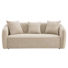 Chenille-Upholstered Contemporary Sofa with Accent Pillows, Beige