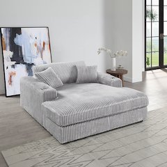 Hilde Chaise w/2 Pillows Light Gray Cordoury