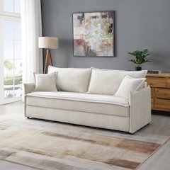 Elisea Sofa w/Sleeper & 2 Pillows Beige Chenille
