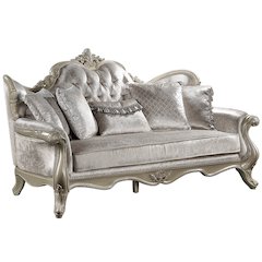Libertee Sofa w/5 Pillows Beige Fabric & Champagne