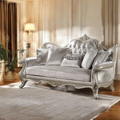 Libertee Sofa w/5 Pillows Beige Fabric & Champagne