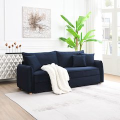 Irina Sofa w/Sleeper & 3 Pillows Blue Velvet