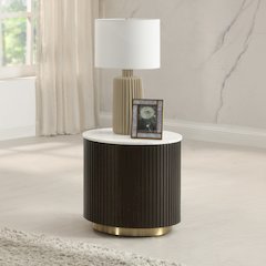 Clayten End Table White Engineering Marble Top & Espresso