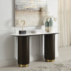 Clayten Sofa Table White Engineering Marble Top & Espresso