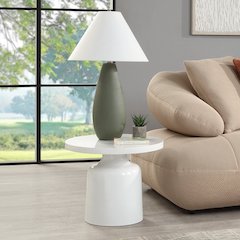 Zaid End Table Engineering Marble & White High Gloss