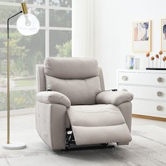 Chriki Power Recliner w/Lift & Heating & Massage Light Gray Polished Microfiber