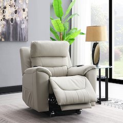 Marsha Power Recliner w/Lift & Massage Light Gray Silicone Synthetic Leather