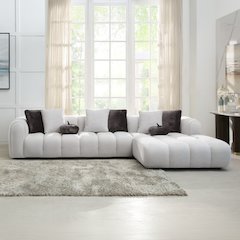 Manilla Sectional Sofa w/8 Pillows Ivory White Linen