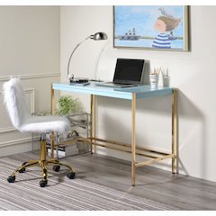 Midriaks Writing Desk w/USB Port Baby Blue & Gold