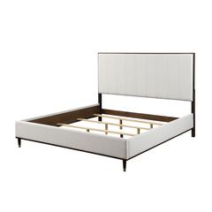 Carena Eastern King Bed Light Gray Fabric, White & Walnut