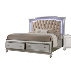 Kaitlyn Full Bed w/Storage & LED Synthetic Leather & Champagne