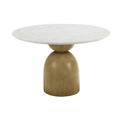 Kala Round Dining Table w/Natrual Marble Top Natural Marble Top & Oak