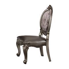 Versailles Side Chair (Set-2) Silver Synthetic Leather & Antique Platinum