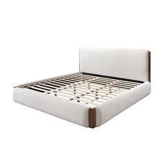 Sandro Queen Bed White Bouclé & Walnut