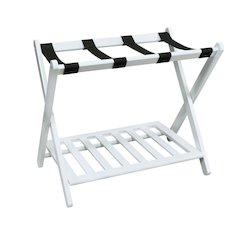 White Wooden Suitcase Stand with Shelf, Luggage Rack for Guest Room