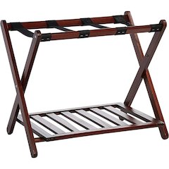 Walnut Wooden Suitcase Stand with Shelf, Luggage Rack for Guest Room
