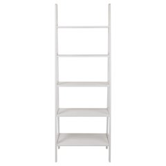 White Ladder Shelf with 5 Tiers, Solid Wood Frame and Decorative Design