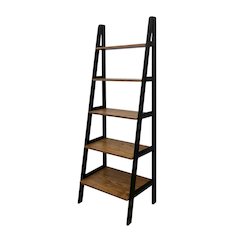 Rustic Brown and Black 5-Shelf Ladder Bookcase with Sturdy Frame