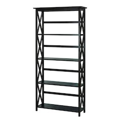 Wooden bookcase with tall open shelves and sturdy construction