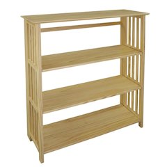 Wood-finish folding bookcase with 4 shelves and 50 lb capacity