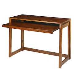 Warm Brown Folding Desk with USB Port and Pull-Out Surface for Home Office