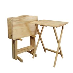 Brown Wooden 5pcs Folding Tables Set with Stand – TV Trays Set of 4