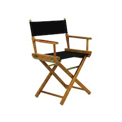 Black Director's Chair, Honey Oak Frame, 18-Inch Seat Folding
