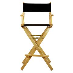 Foldable Director Chair with Natural Wood Frame and Black Canvas