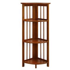 4-Shelf Corner Folding Bookcase-Honey Oak
