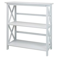 White 3 Tier Bookshelf with Solid Wood Frame and X-Design Style