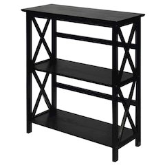 Black 3 Tier Bookshelf with Solid Wood Frame and X-Design Style