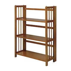 Brown Chestnut Folding Bookshelf with 3 Shelves and Solid Wood Foldable Frame