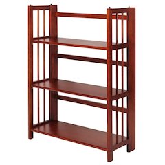 Mahogany Foldable Bookshelf with Solid Wood Frame and 3 Shelves